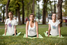 Load image into Gallery viewer, Lotus Pose, Baddha Konasana, Bhadrasana, yoga tee, yoga t-shirt, yogi, yogi t-shirt, Bound Angle Pose, Throne Pose, Butterfly Pose, Cobbler's Pose