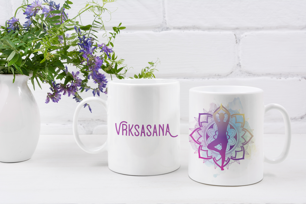 Yoga mug, tree pose mug, yoga coffee mug, namaste, Vrksasana